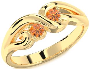 Emerald Gold Knot Round Two Stone Birthstone Ring