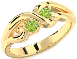 Emerald Gold Knot Round Two Stone Birthstone Ring