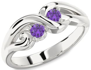 Emerald Platinum Knot Round Two Stone Birthstone Ring