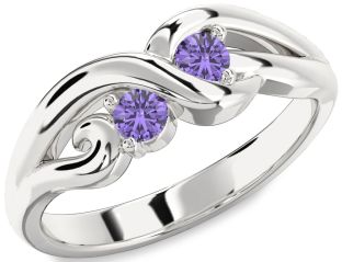 Emerald Platinum Knot Round Two Stone Birthstone Ring