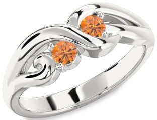 Emerald Platinum Knot Round Two Stone Birthstone Ring