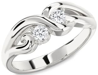 Diamond Silver Knot Round Two Stone Ring