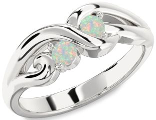 Emerald Platinum Knot Round Two Stone Birthstone Ring