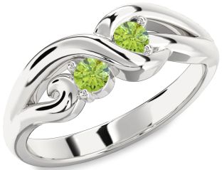 Emerald Platinum Knot Round Two Stone Birthstone Ring