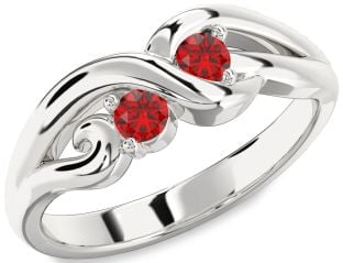 Emerald Platinum Knot Round Two Stone Birthstone Ring