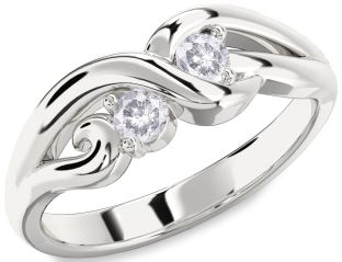 Salt & Pepper Diamond Silver Knot Round Two Stone Ring