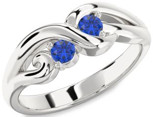 Emerald Platinum Knot Round Two Stone Birthstone Ring