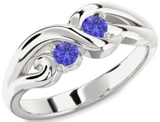 Emerald Platinum Knot Round Two Stone Birthstone Ring