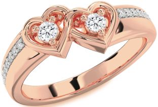 Diamond Rose Gold Heart Round Two Stone Ring