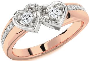 Diamond White Rose Gold Heart Round Two Stone Ring