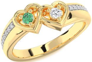 Diamond Gold Silver Heart Two Stone Pave Promise Ring