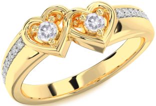 Salt & Pepper Diamond Gold Heart Two Stone Pave Ring
