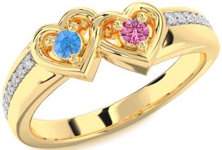 Diamond Gold Heart Two Stone Pave Promise Ring