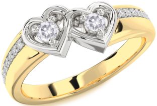 Salt & Pepper Diamond Gold Silver Heart Two Stone Pave Ring