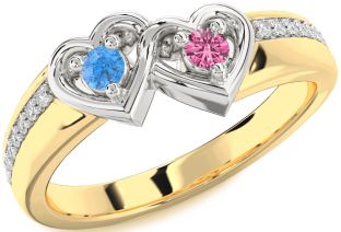 Diamond Gold Silver Heart Two Stone Pave Promise Ring