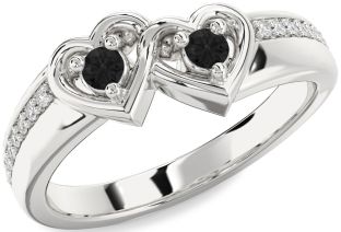 Black Diamond Silver Heart Two Stone Pave Ring