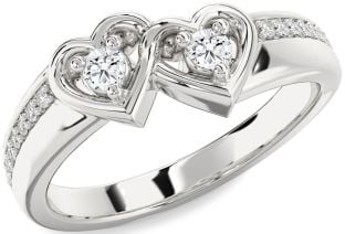 Diamond Silver Heart Round Two Stone Ring