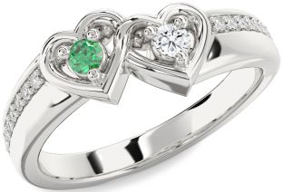 Diamond Platinum Heart Two Stone Pave Promise Ring