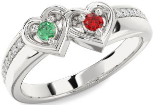 Diamond Silver Heart Two Stone Pave Promise Ring