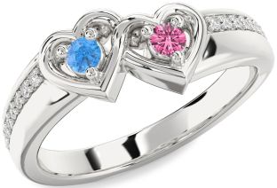 Diamond Platinum Heart Two Stone Pave Promise Ring