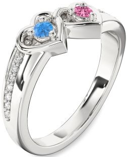 Diamond Platinum Heart Two Stone Pave Promise Ring