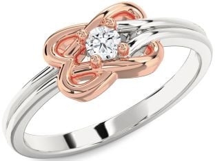 Diamond Platinum & Rose Gold Knot Round Promise Ring