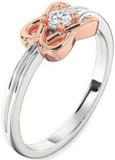 Diamond Platinum & Rose Gold Knot Round Promise Ring