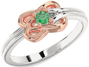 Emerald Platinum & Rose Gold Knot Round Promise Ring