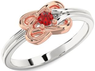 Ruby Platinum & Rose Gold Knot Round Promise Ring
