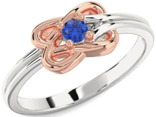 Blue Sapphire Platinum & Rose Gold Knot Round Promise Ring