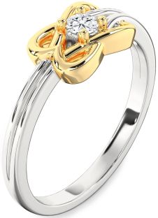 Diamond Silver & 10K gold Knot Round Promise Ring