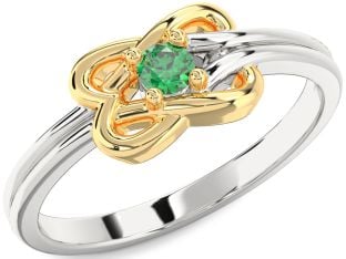 Emerald Platinum & Yellow Gold Knot Round Promise Ring