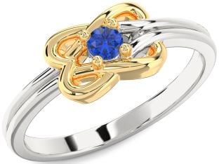 Blue Sapphire Platinum & Yellow Gold Knot Round Promise Ring