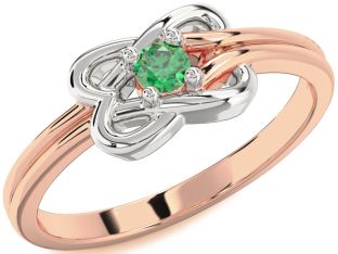 Emerald Platinum & Rose Gold Knot Round Promise Ring