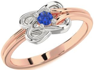 Blue Sapphire Platinum & Rose Gold Knot Round Promise Ring