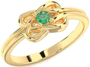 Emerald Gold Knot Round Promise Ring