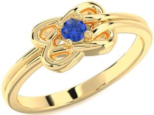 Blue Sapphire Gold Knot Round Promise Ring