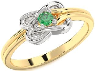 Emerald Platinum & Yellow Gold Knot Round Promise Ring