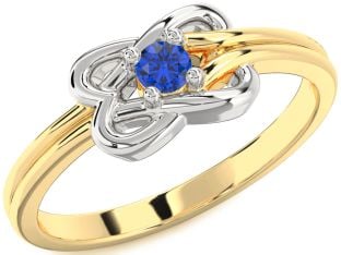 Blue Sapphire Platinum & Yellow Gold Knot Round Promise Ring