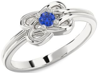 Blue Sapphire Platinum Knot Round Promise Ring