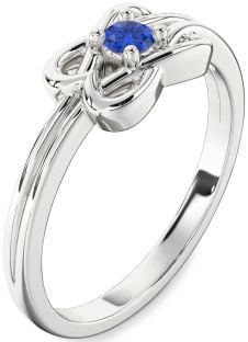 Blue Sapphire Platinum Knot Round Promise Ring