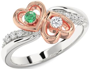 Diamond White Rose Gold Heart Two Stone Promise Ring