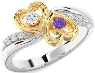 Diamond Silver & 10K gold Heart Two Stone Promise Ring