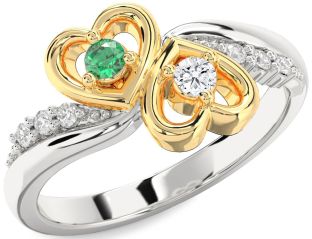 Diamond Gold Silver Heart Two Stone Promise Ring