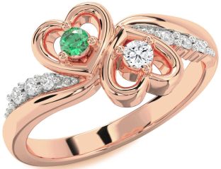 Diamond Rose Gold Heart Two Stone Promise Ring