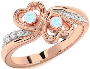 Diamond Moonstone Rose Gold Heart Two Stone Ring