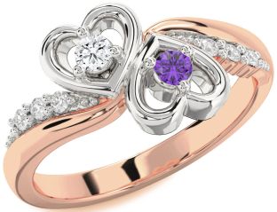 Diamond White Rose Gold Heart Two Stone Promise Ring