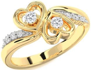 Diamond Gold Heart Round Two Stone Ring