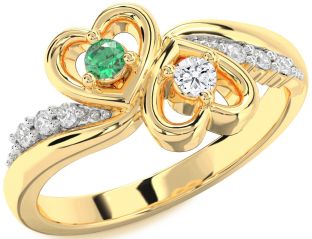 Diamond Gold Silver Heart Two Stone Promise Ring