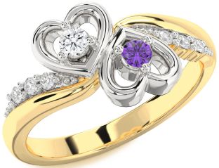 Diamond Gold Silver Heart Two Stone Promise Ring
